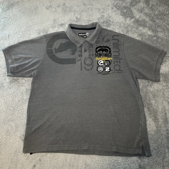 Ecko Unltd Y2K Short Sleeve Men's Grey Polo SZ 2XL Embroidered Street Wear - Picture 2 of 16